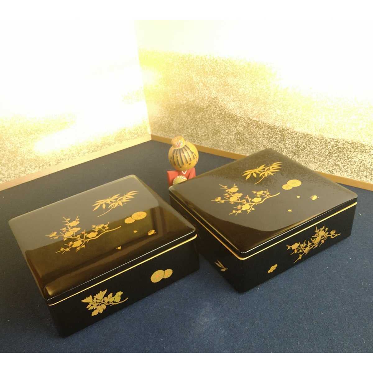 Amazon.co.jp: 輪島塗 ニ段重 弁当箱 漆器 お重 御重 四君子 蒔絵 金銀