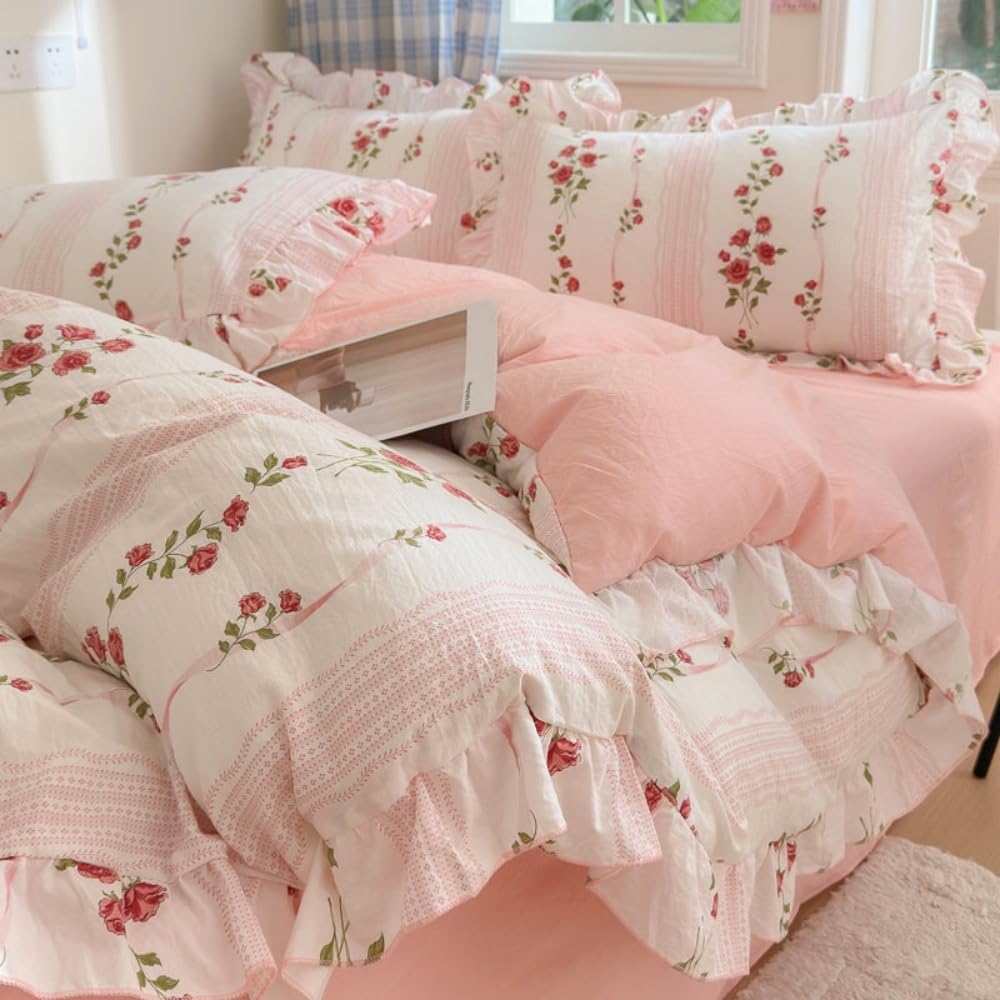 Amazon｜布団カバーセット 3点セット フリル 花柄 寝具カバーセット