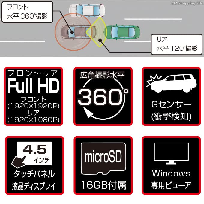Amazon.co.jp: KEIYO 360° パノラマ前後2カメラドライブレコーダー AN