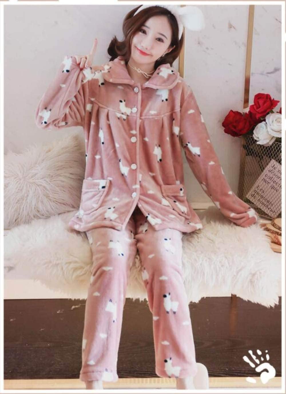 Amazon.co.jp: WEILEAパジャマセット女性用、ウィンターピンクアルパカ