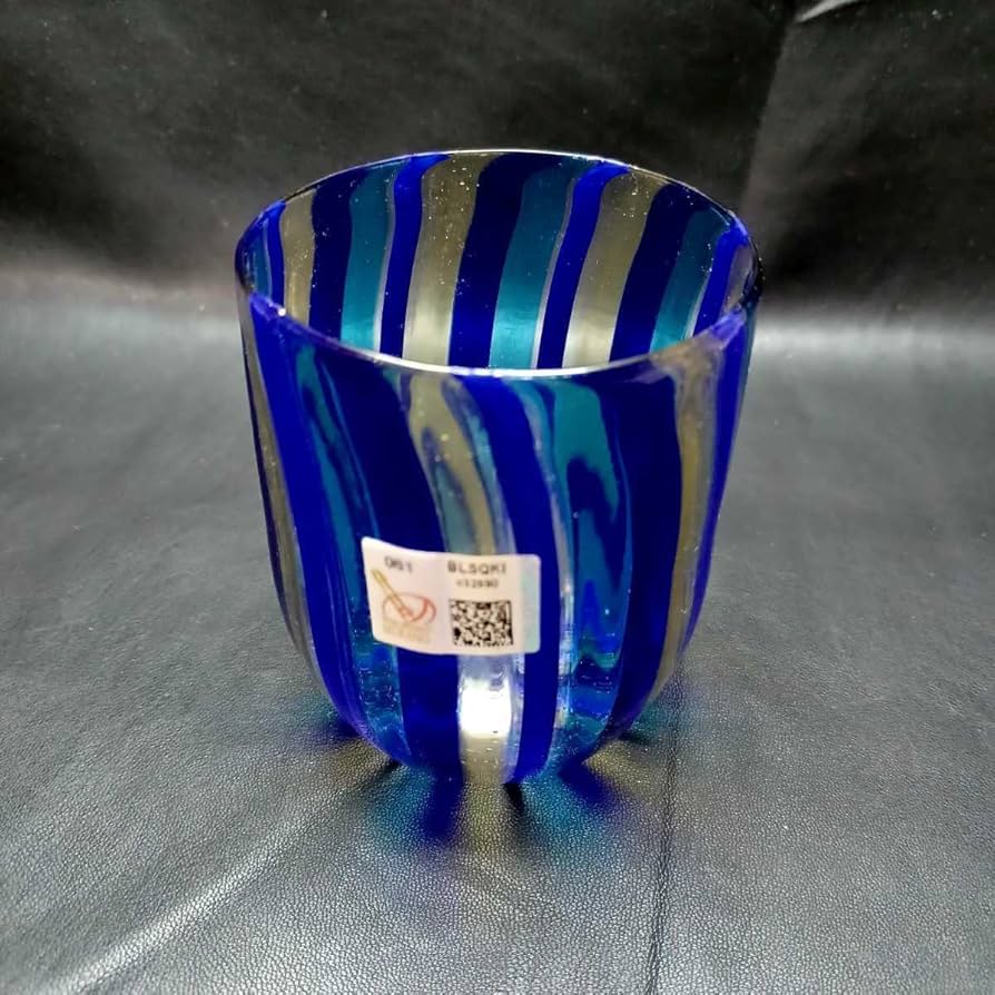 Amazon.co.jp: MURANO ITALY ムラノ ブルー ライン グラス ヴェネチア