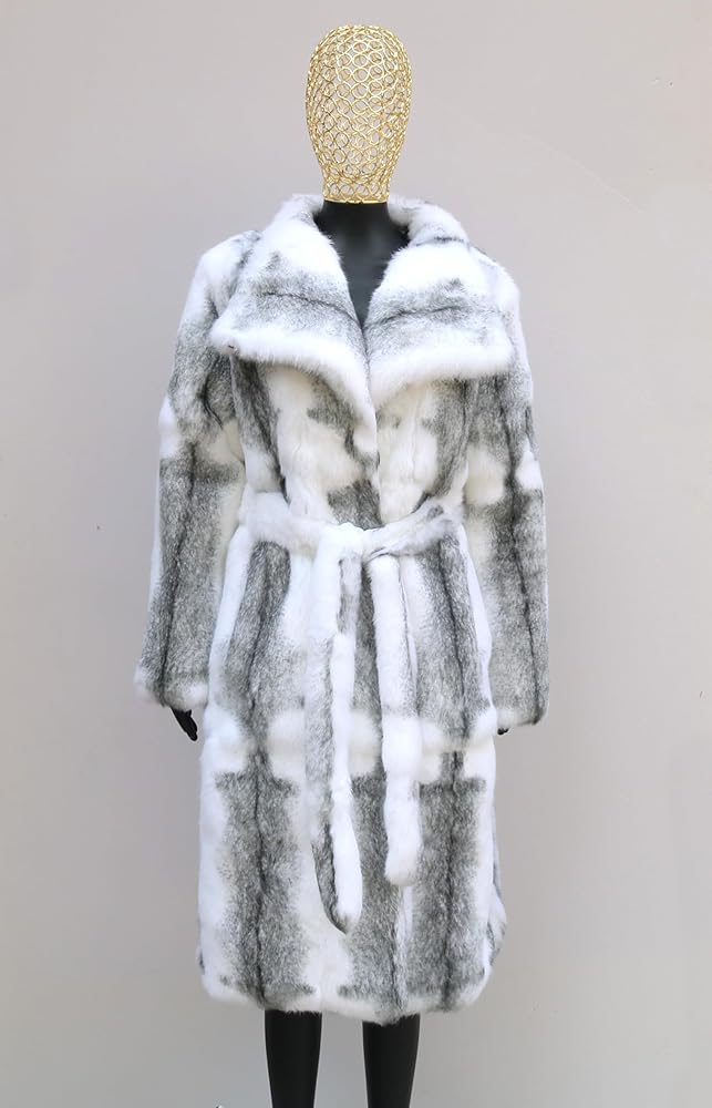 Annsirgra Women's Genuine Rabbit Fur Coat Long Fuzzy Warm Fur