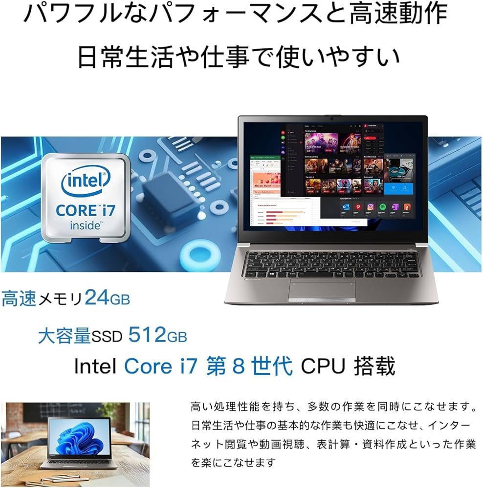 SSD起動早い☆ダイナブック i7-8世代 12GB 256GB Office有 爆速起動10