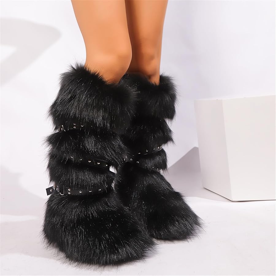 Amazon.com | YFJNV Fur boots for women, Pink fuzzy boots with y2k
