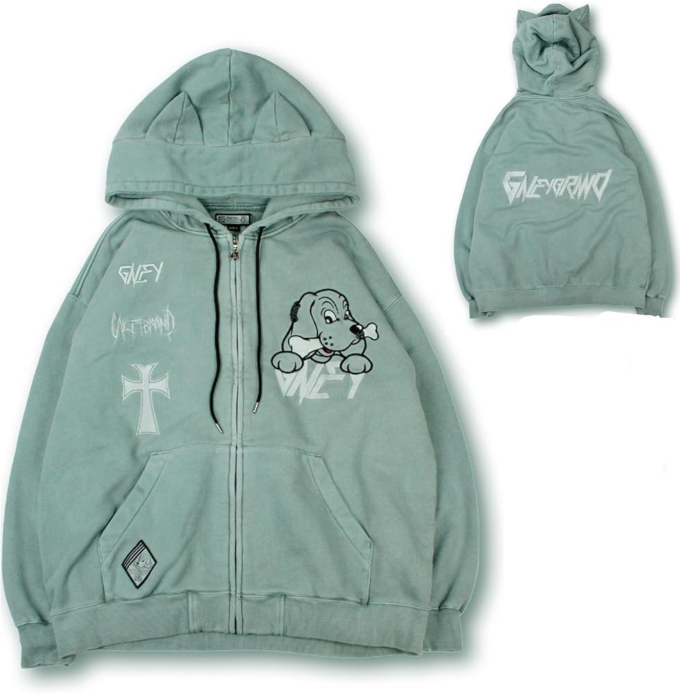 Amazon.co.jp: 【GALFY/ガルフィー ピグメント染 裏毛 ネコ耳パーカー