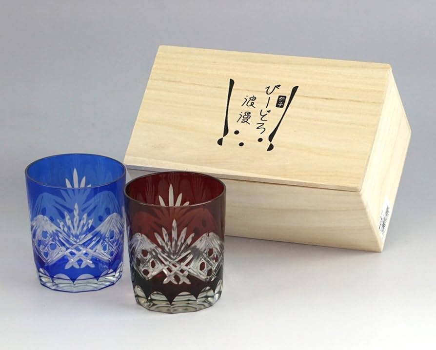 Amazon｜トーフク 切子グラス 瑠璃浪漫 オールドペアセット(RD・BL) TF