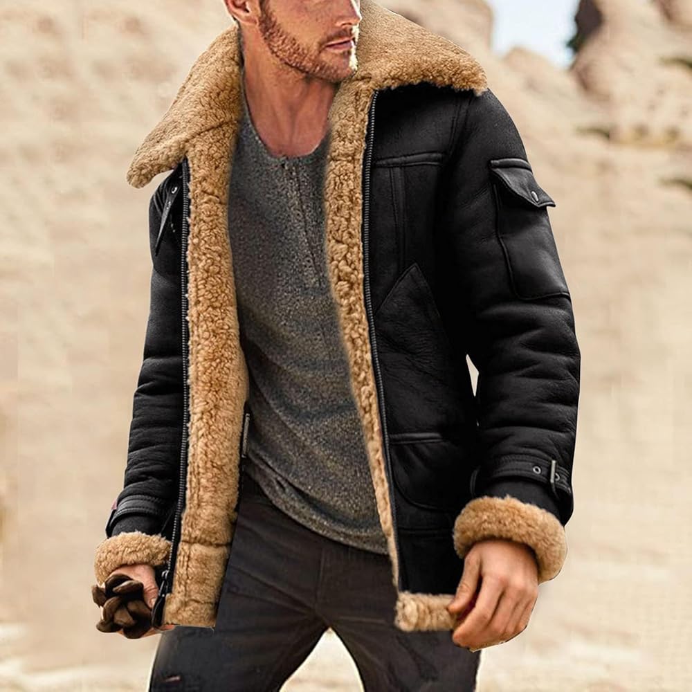 Amazon.com: YSERB Mens Winter Jacket Faux Suede Aviator Bomber