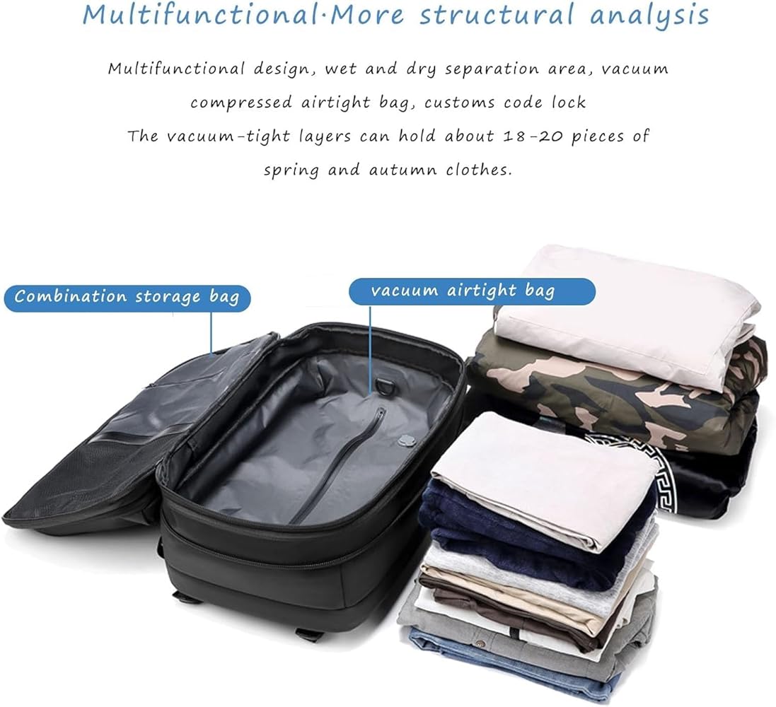 Amazon.co.jp: Vacpack バックパック、真空圧縮機能付き 60L 拡張可能