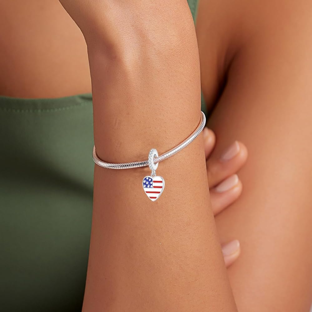 Amazon | パンドラブレスレット用アメリカ国旗チャーム - スターリング
