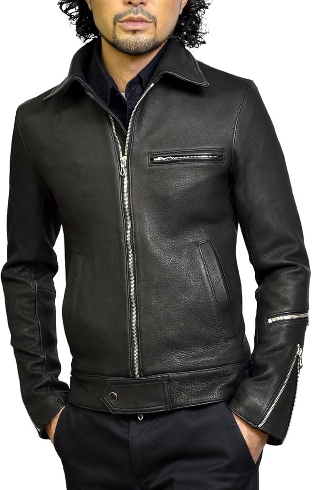 Amazon | [ハルフ] 最高級 鹿革ディアスキン ライダースジャケット