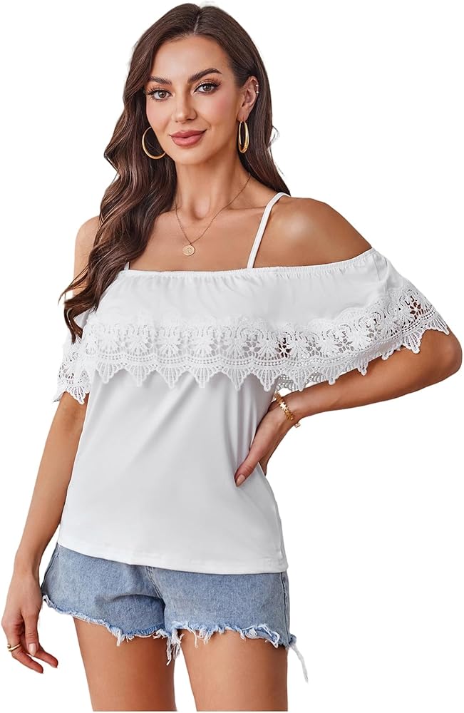 SweatyRocks Women's Off The Shoulder Spaghetti Strap Tops Short