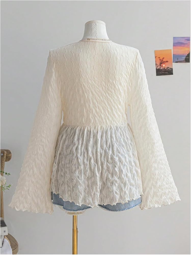 Amazon.com: GORGLITTER Women's Plus Size Mesh Bell Sleeve Top 70s