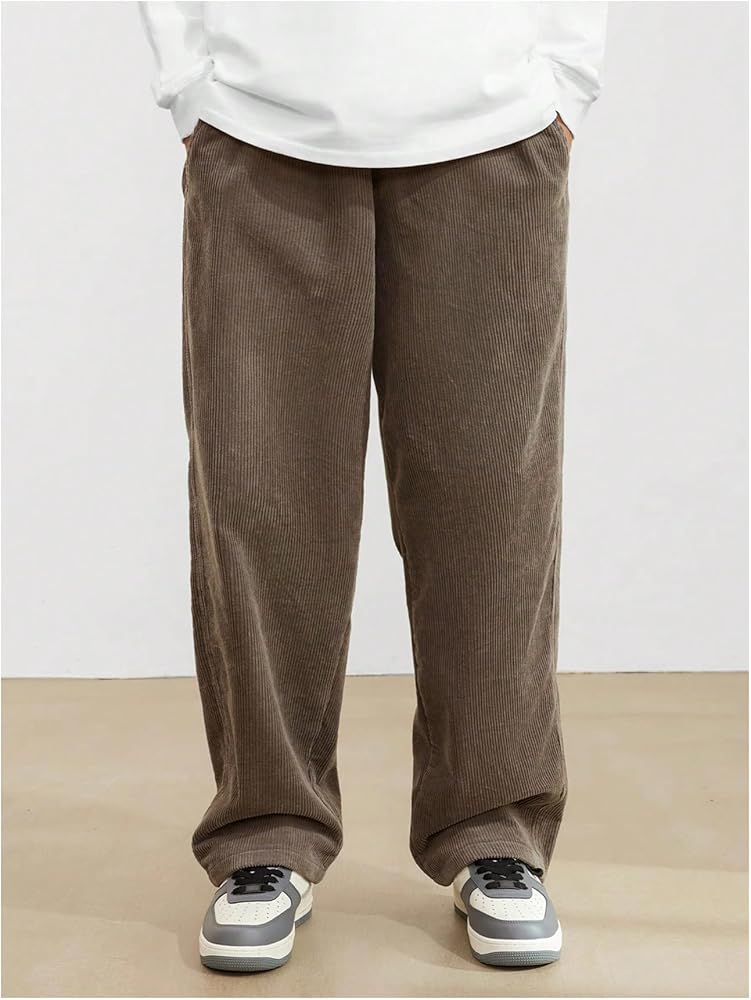 SOLY HUX Men's Corduroy Pants Casual Drawstring Elastic Waist