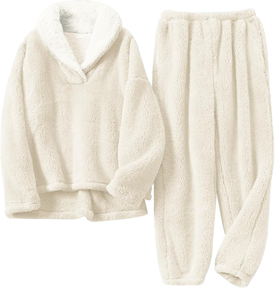 Muchpow Womens Fluffy Pajamas Set Winter Warm Fleece Oversized