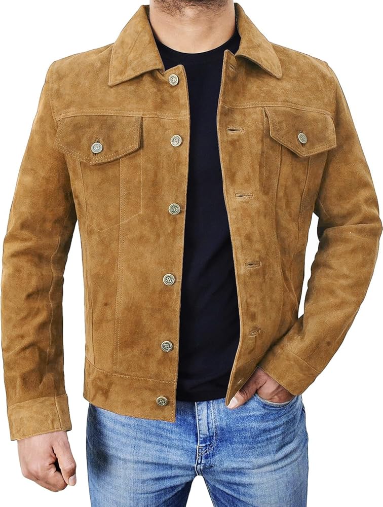 III-Fashions Men's Trucker Leather Jacket - Brown Western Cowboy