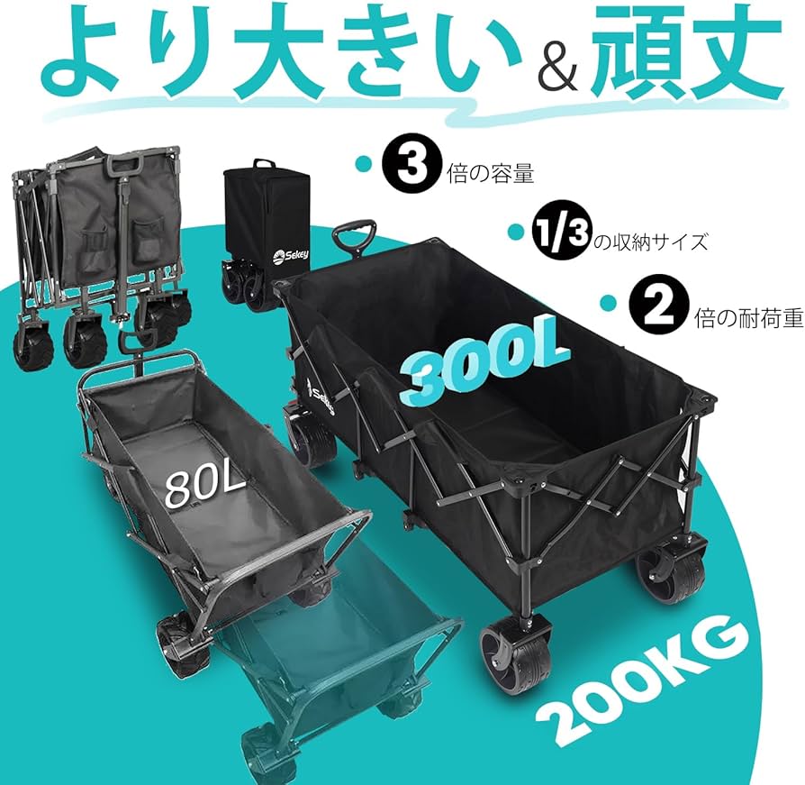 Amazon.co.jp: Sekey キャリーワゴン 特大容量300L 高耐荷重200kg 【荷
