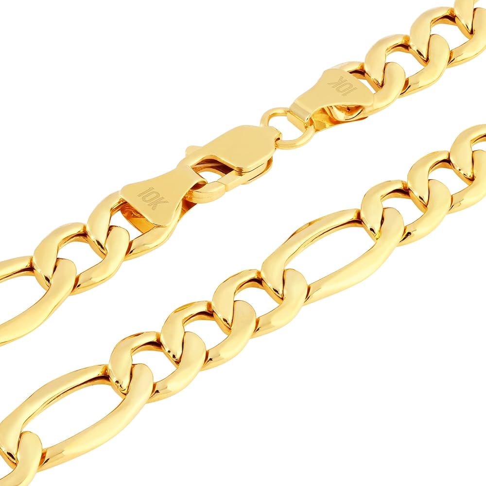 Nuragold 10k Real Yellow Gold Figaro Link 8mm Chain Necklace (18