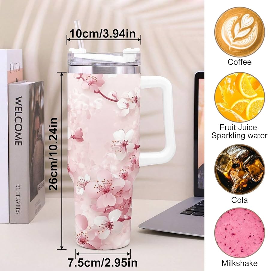 Amazon.com | Floral Cherry 40 Oz Stainless Steel Insulated Tumbler