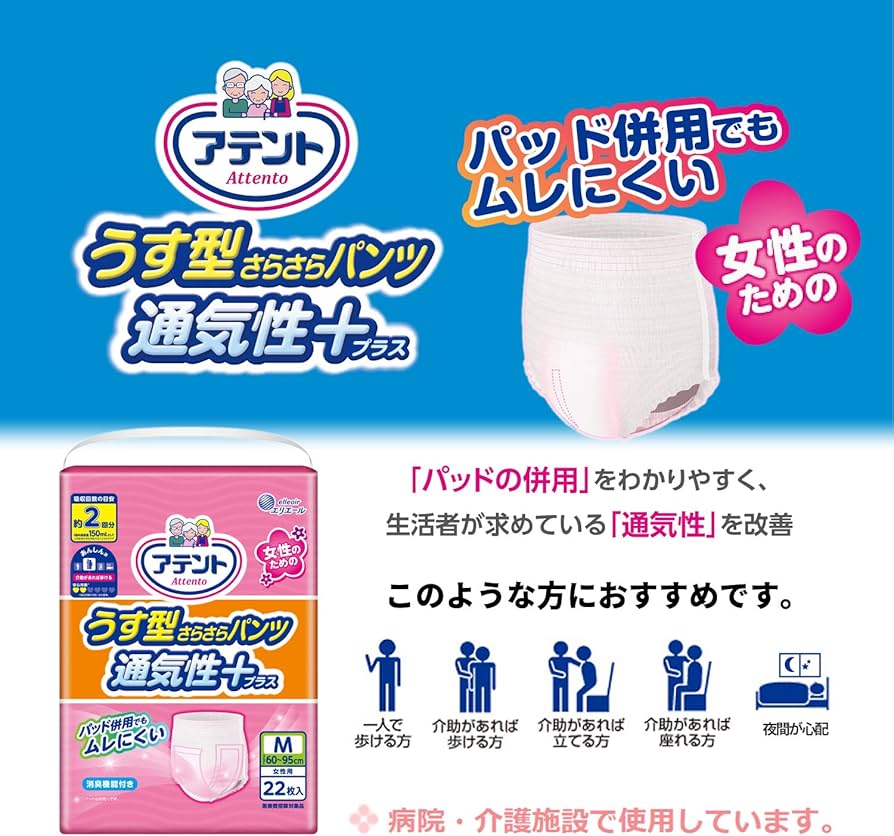 Amazon | アテント うす型さらさらパンツ 通気性プラス M 女性用 22枚