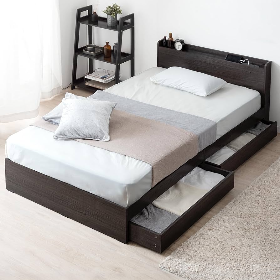 Amazon｜タンスのゲン ベッド シングル 収納 宮棚 スマホスタンド 2口