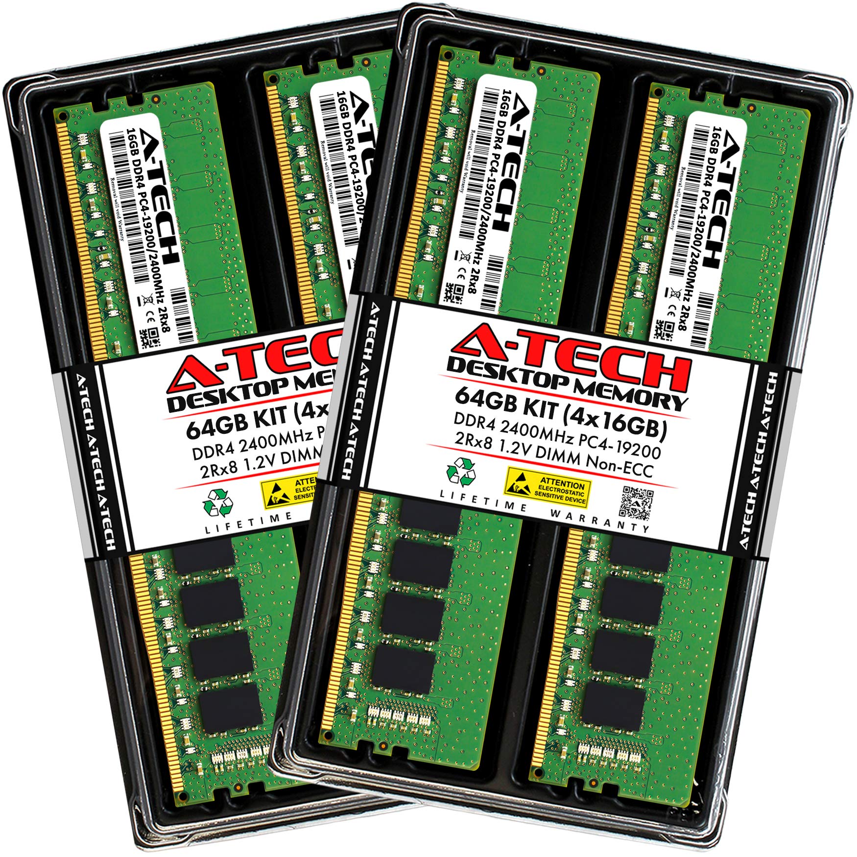 A-Tech 64GB (4x16GB) DDR4 2400 MHz UDIMM PC4-19200 (PC4-2400T