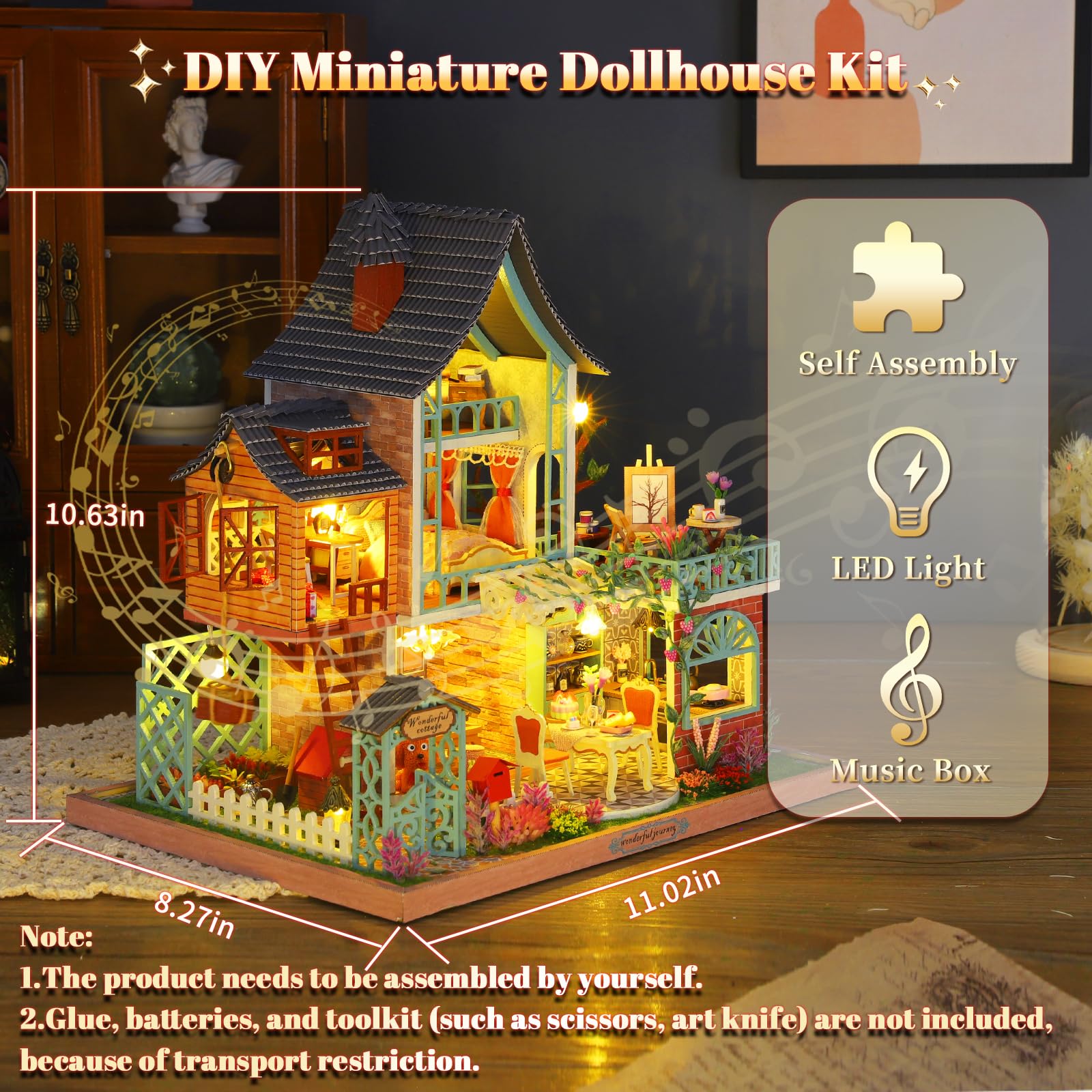 Amazon | Hallisun ドールハウス ミニチュア 手作り DIY 組立 三階建て