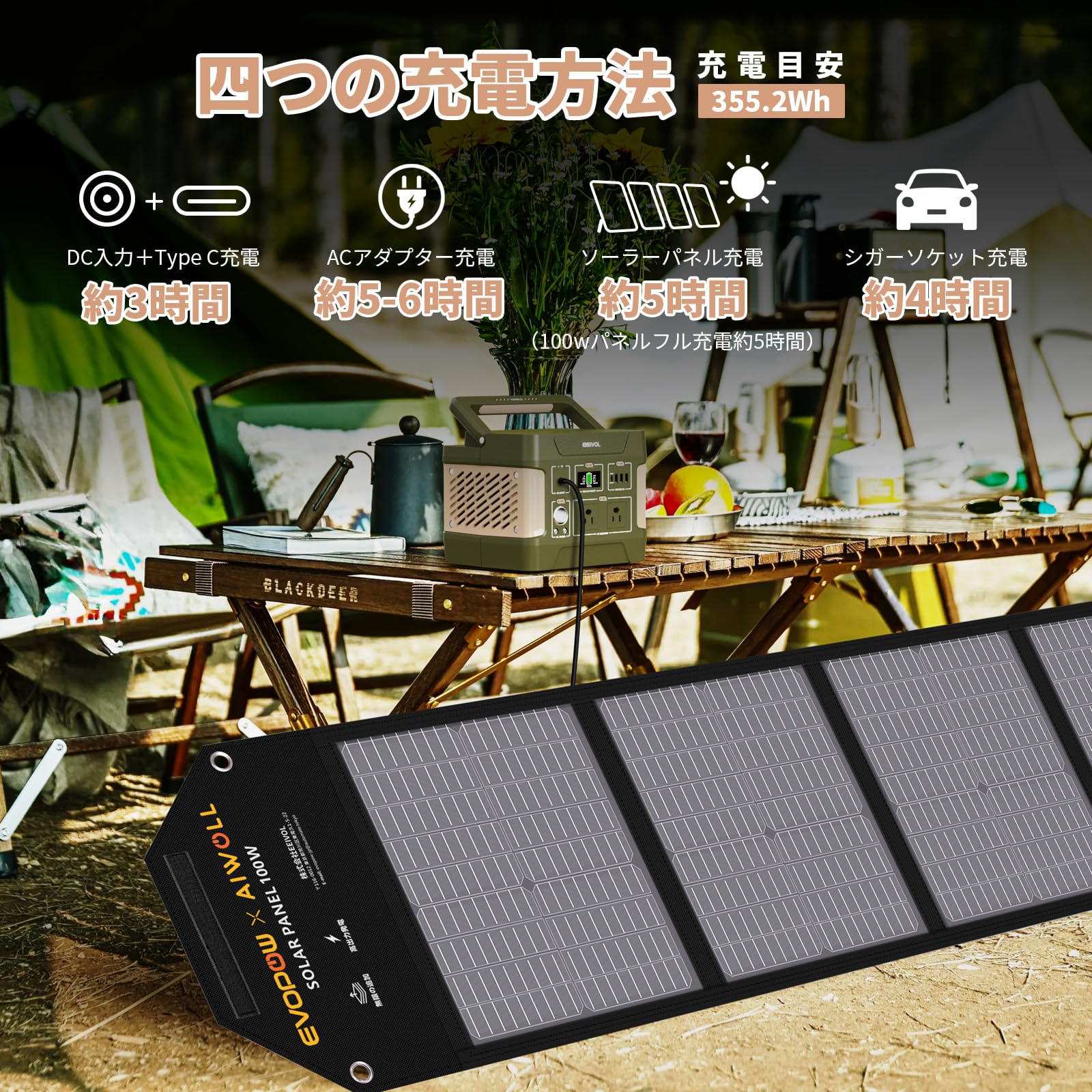 Amazon.co.jp: EEIVOL ポータブル電源 355Wh ソーラーパネル40W 出力