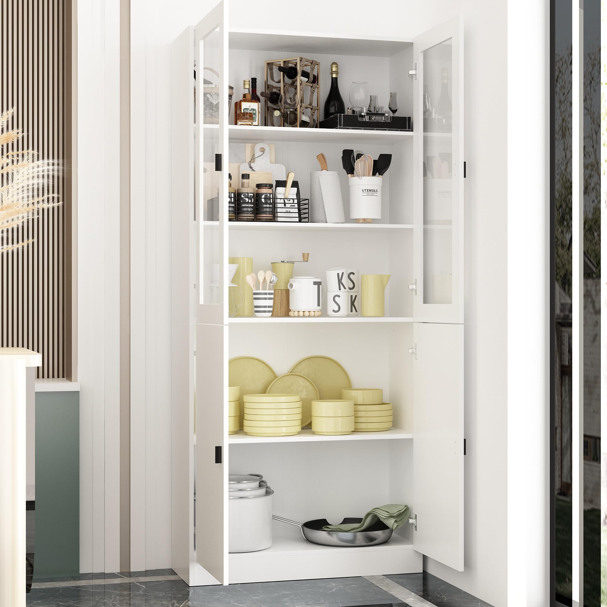 ホワイト レンジボード ガラス扉付き