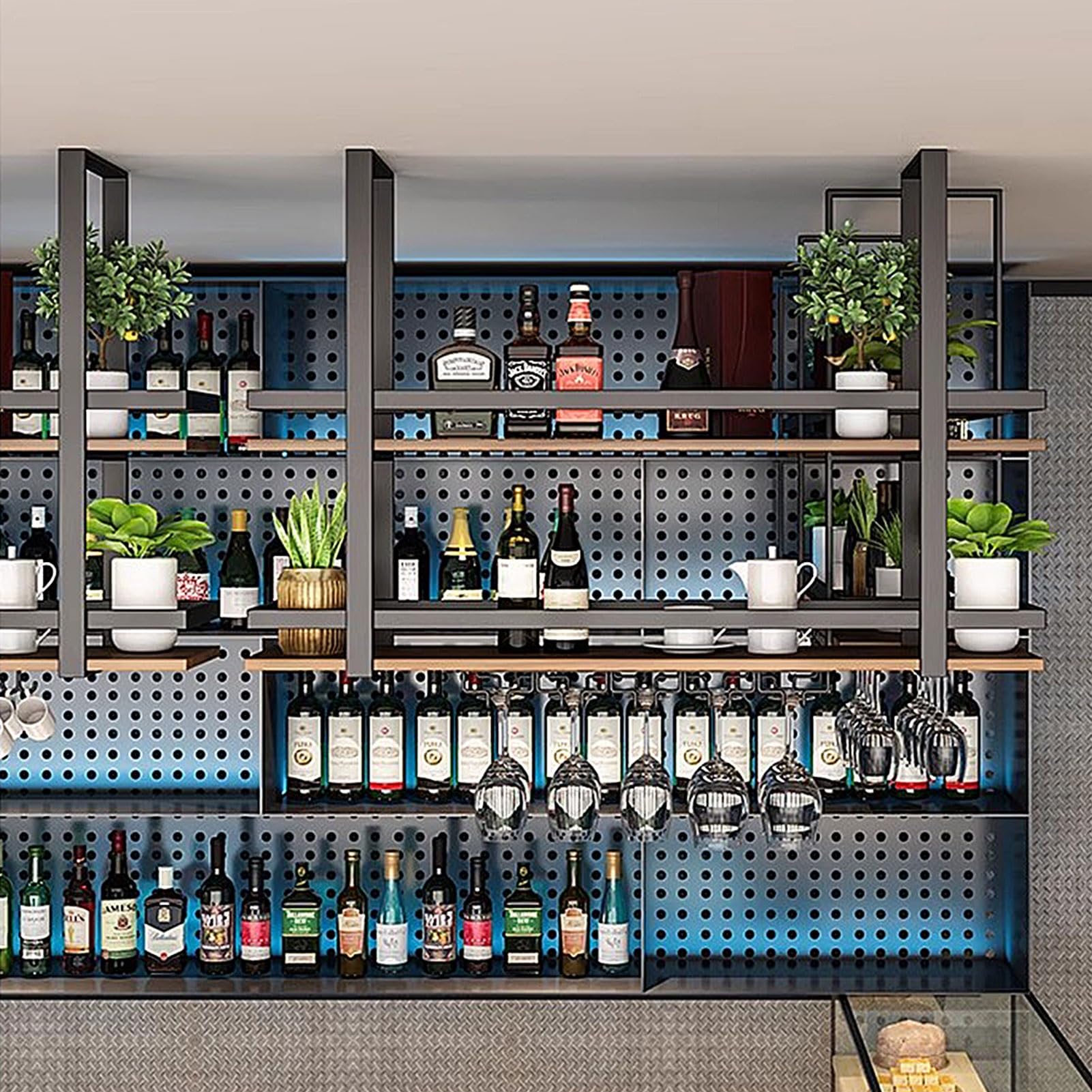 Amazon｜天井ワイングラスラック - グラスホルダーと棚付き吊り下げ