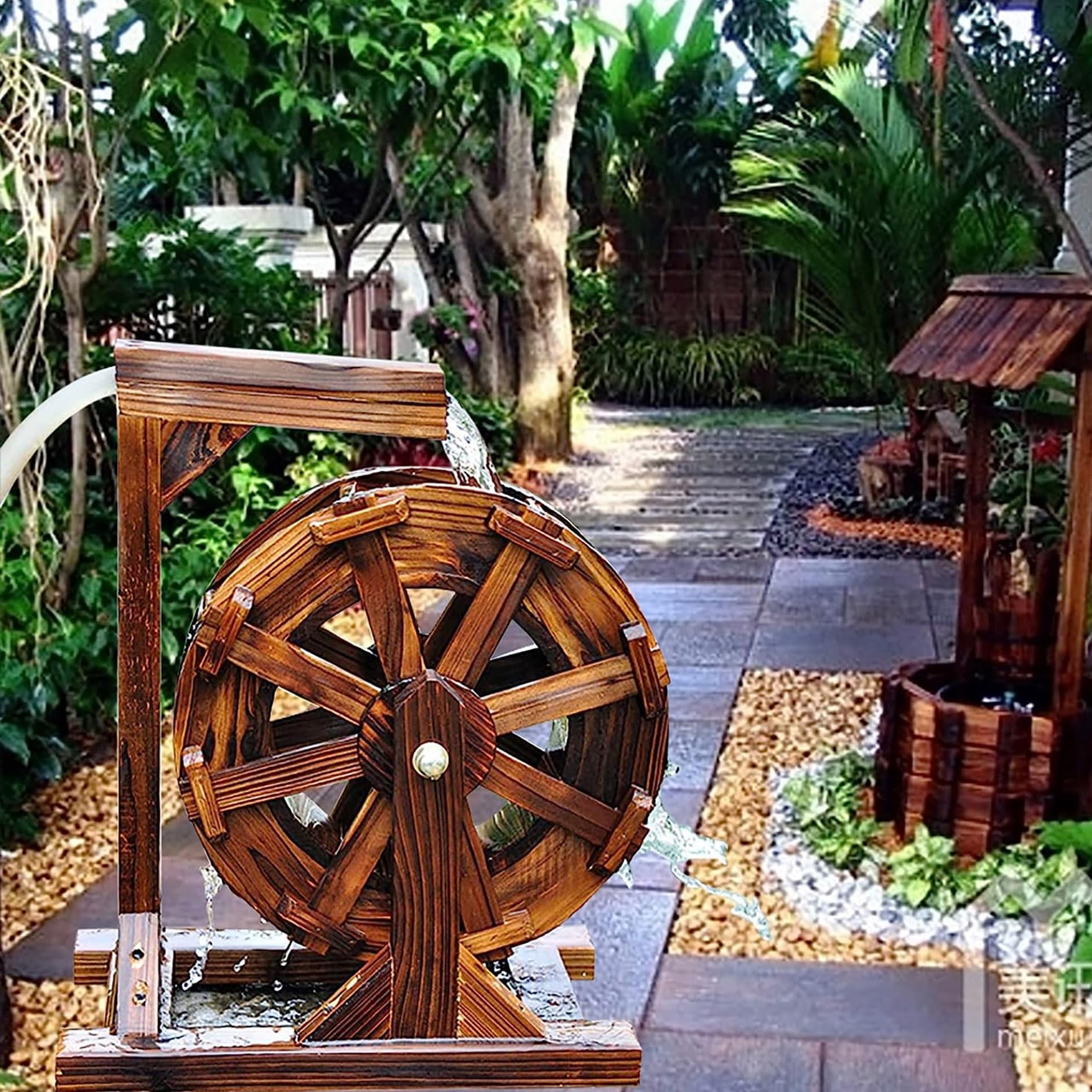 Amazon.co.jp: 風水ホイール水車風車水装飾品ポンプ付き木製水車噴水