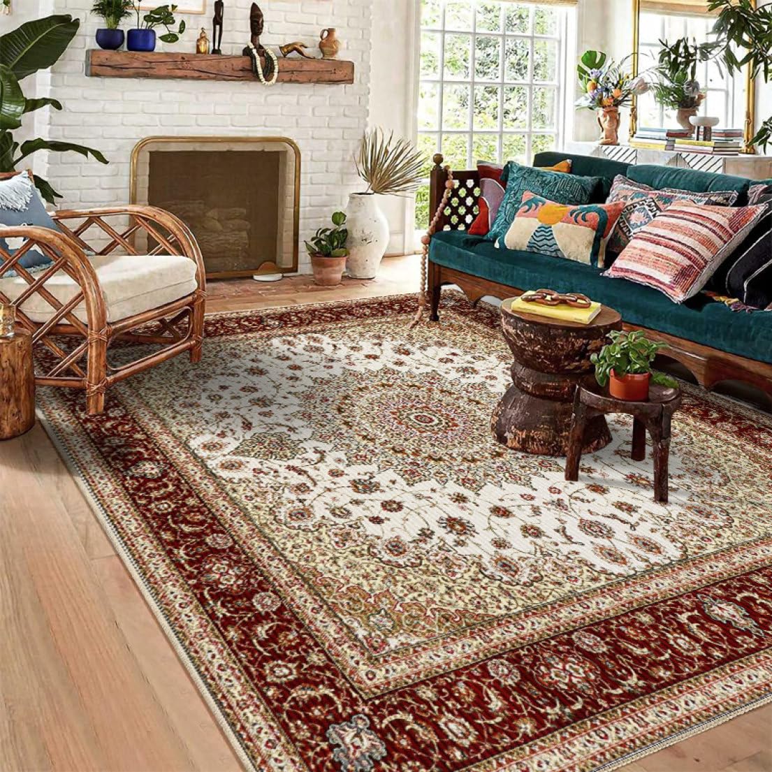 ペルシャ柄絨毯 160×230 新品未使用 ラグ カーペット アイボリー 訳