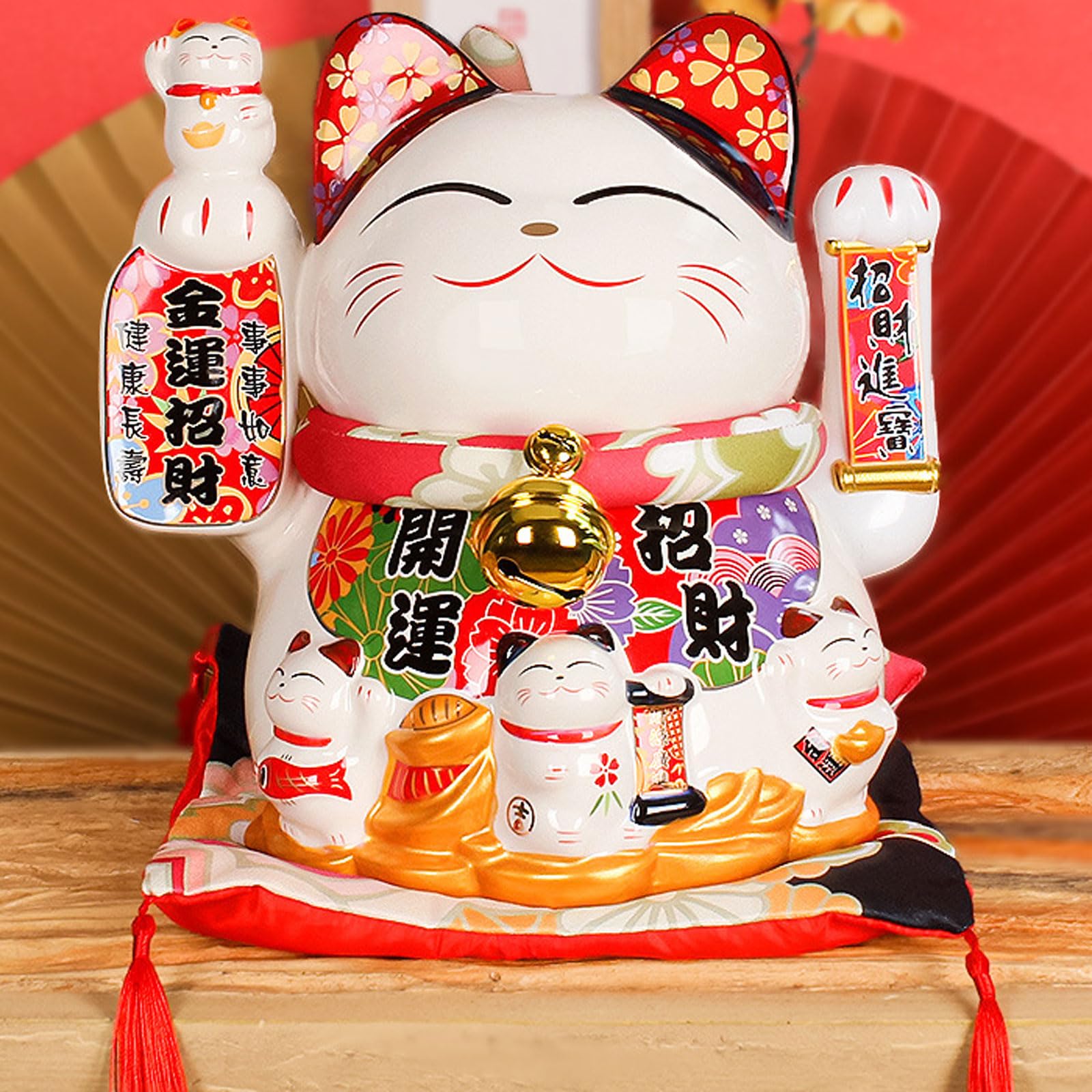 Amazon.co.jp: 大型招き猫、11インチの陶器製招き猫、手を振る招き猫の