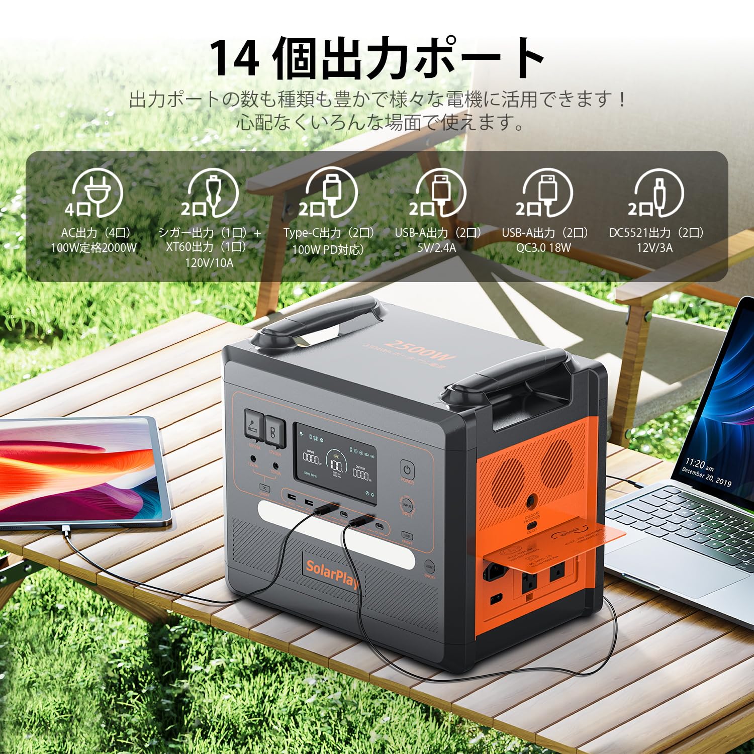 Amazon.co.jp: SolarPlay 2500W ポータブル電源 大容量リン酸鉄