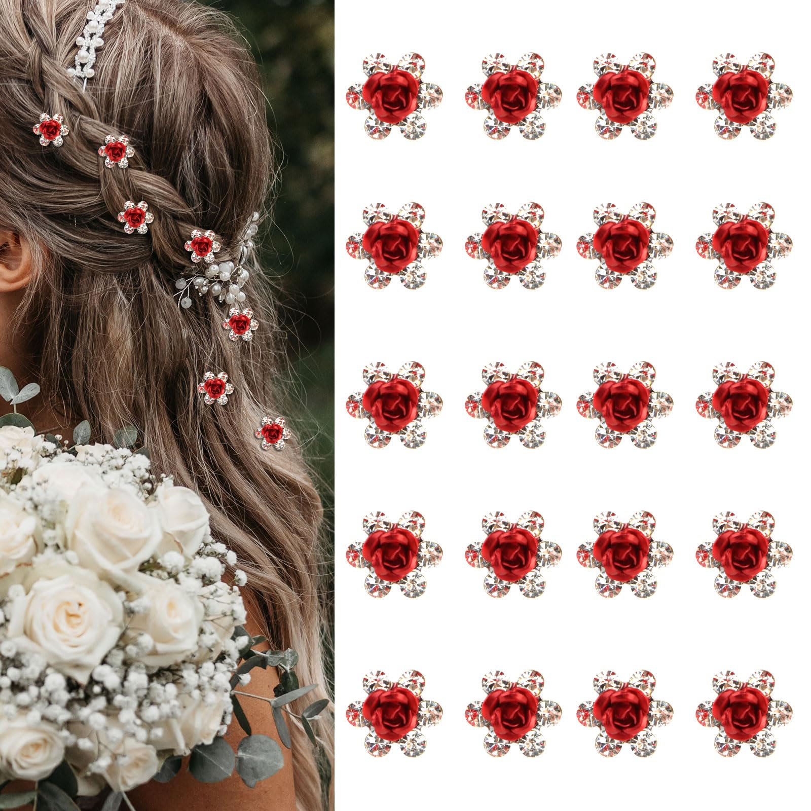 Amazon.com : YISSION Red Rhinestone Hair Pins - 20Pcs Mini Rose