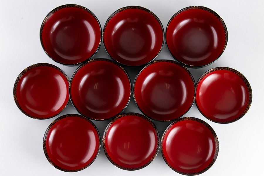 輪島塗】 桐唐草蒔絵亀甲煮物椀 塗師 雅峰 蒔絵師 高崎秋峯 5客セット