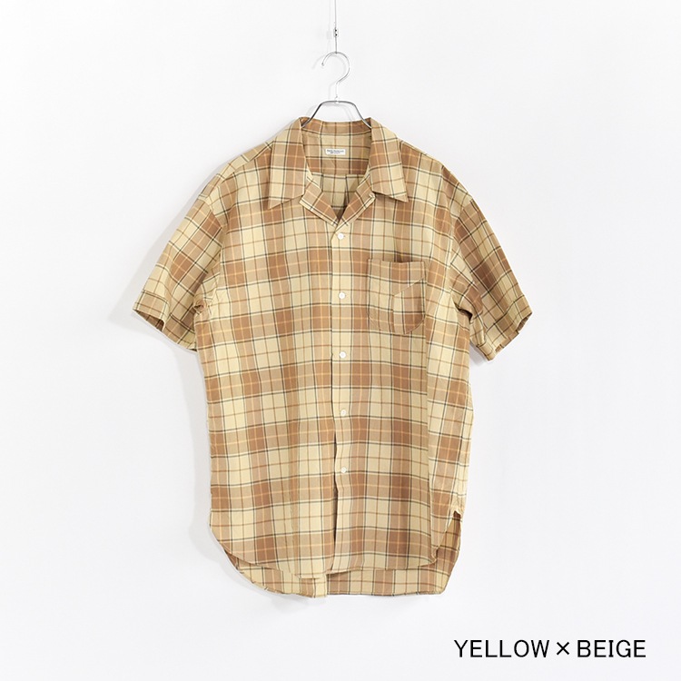 PMAR-SS01]PHIGVEL(フィグベル) Cambric Check Open Collar SS Shirt