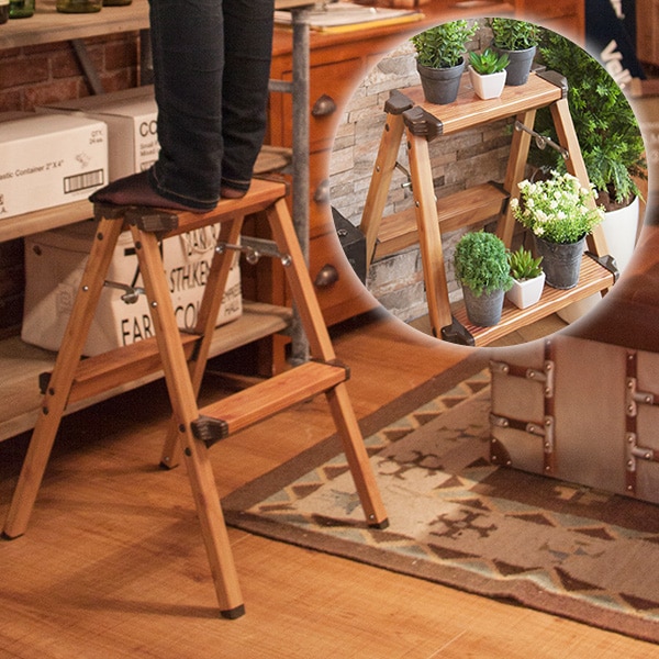 う*ぎ様 【アンティーク】木製折りたたみ式ステップスツール う*ぎ様