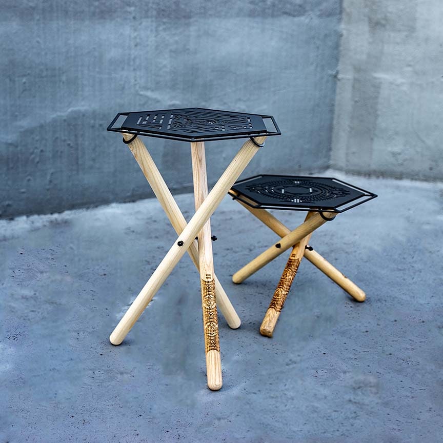 SOMABITO 焚火サイドスタンドVein ミリタリーグリーン ケース付 焚き火