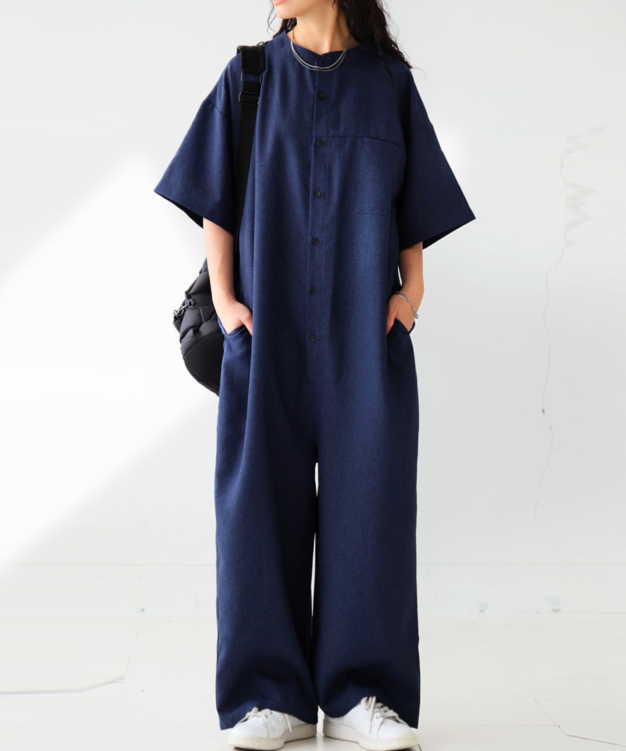 オールインワン レディース ボトムス 半袖 五分袖 送料無料・メール便