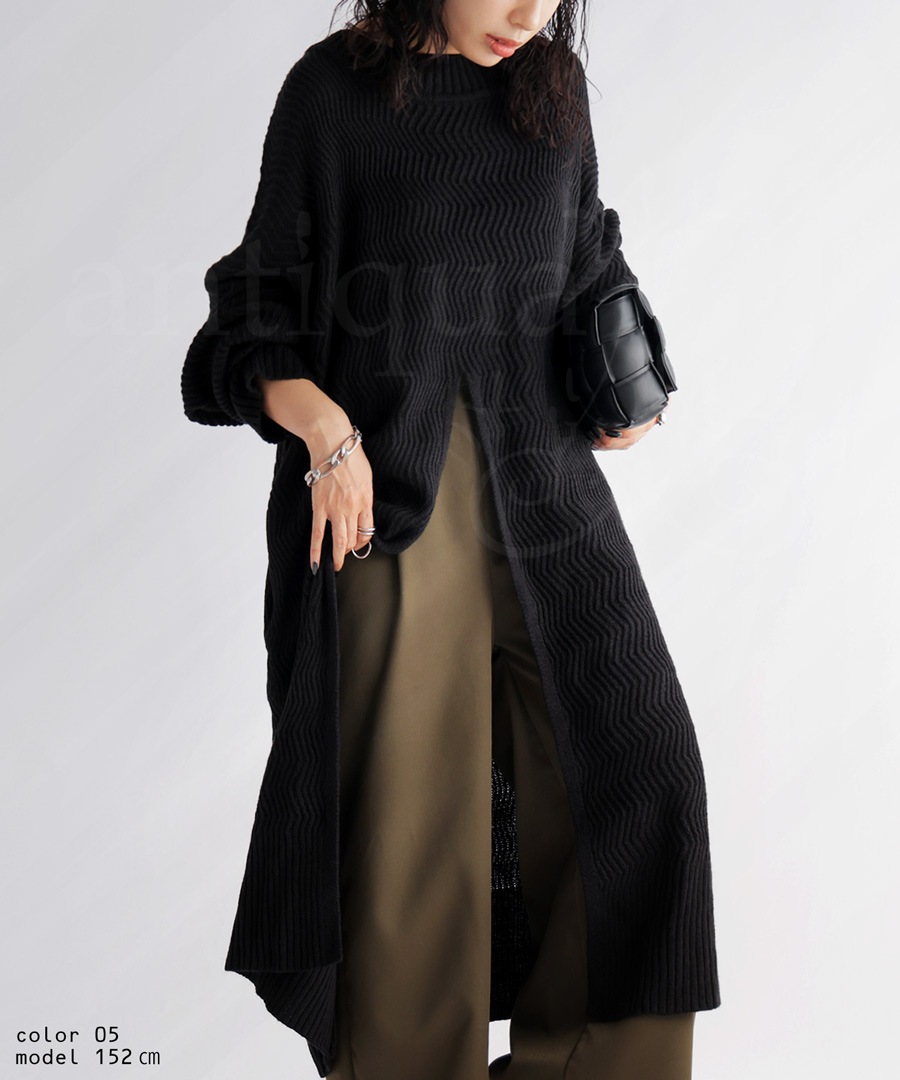 スリットニットワンピース ワンピース ニット ロング 送料無料・再販