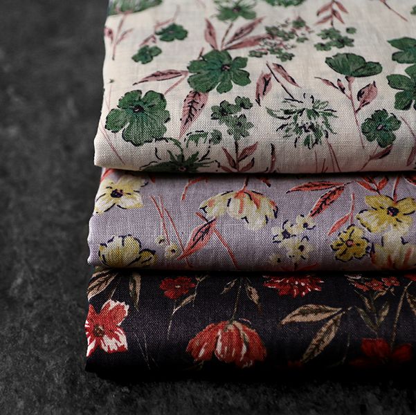 洗いをかけた リネンプリント ランス 60番手 【麻 生地 花柄 フワラー