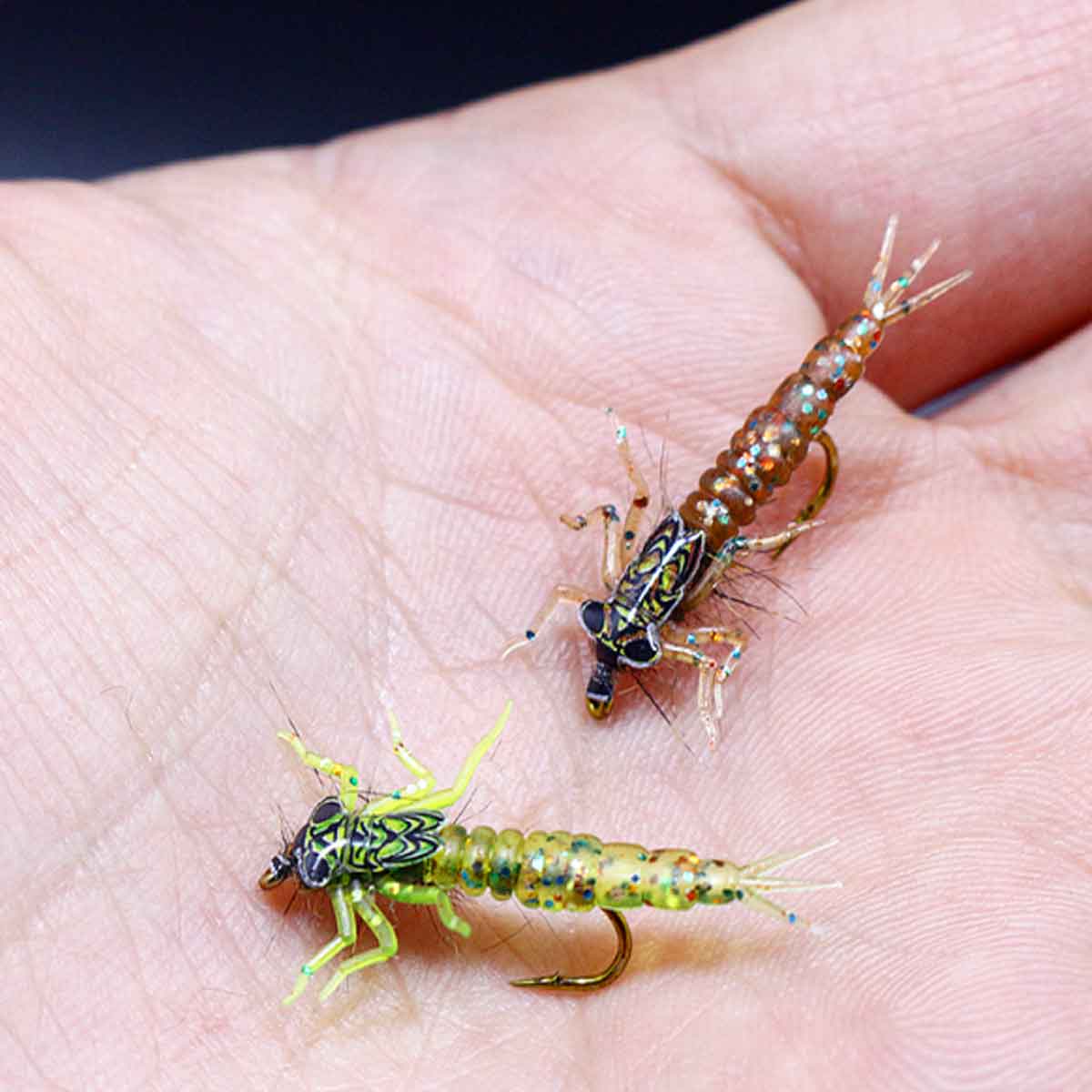 フライタイイング #12 リアルニンフ 10本 グリーン ブラウン ストーン