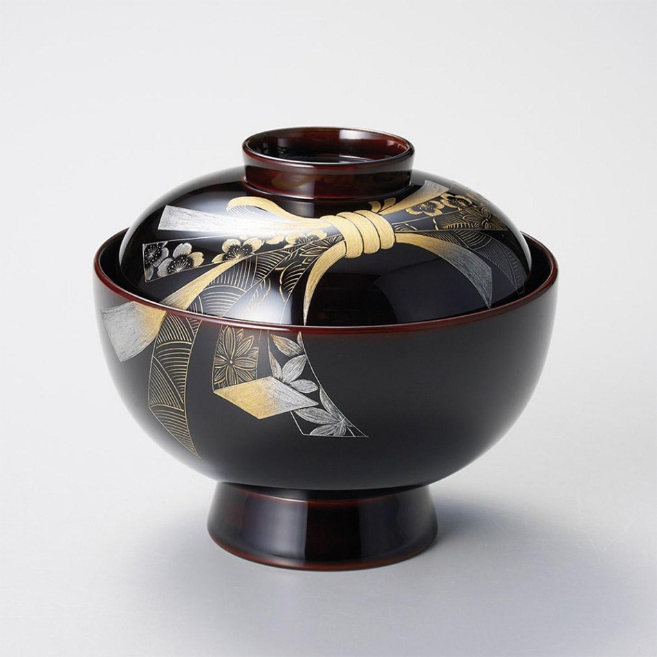 沈金のし 雑煮椀 溜【丸山久右衛門商店】 | 丸山久右衛門商店 漆器
