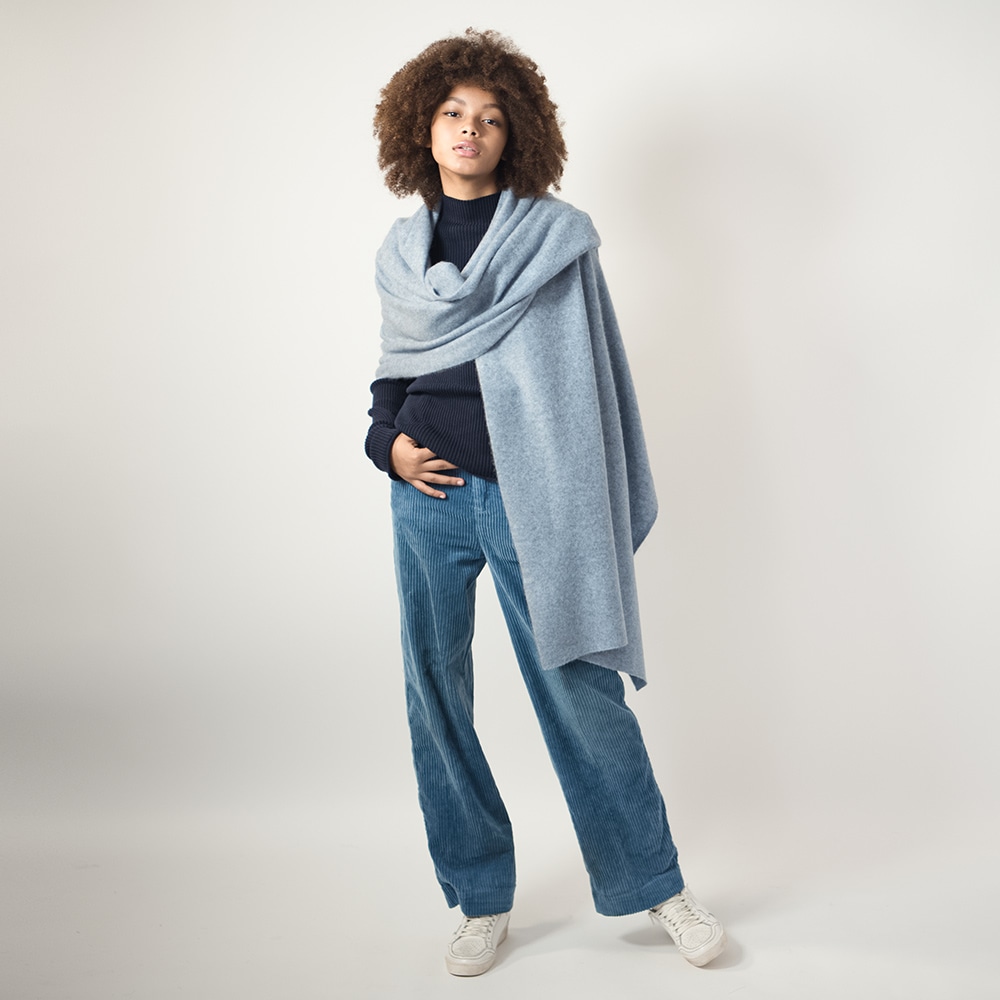 エキストラ ソフト&ロング カシミア ストール - ブルーグレー