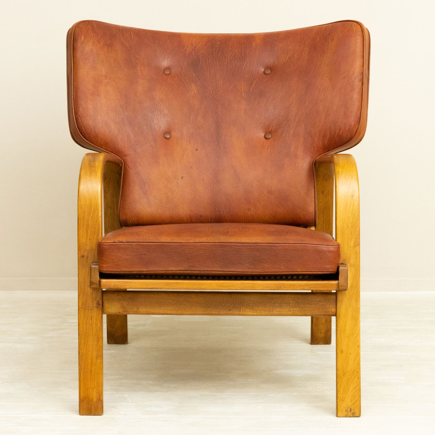 Magnus Stephensen イージーチェア ビーチ レザー ラタン 北欧