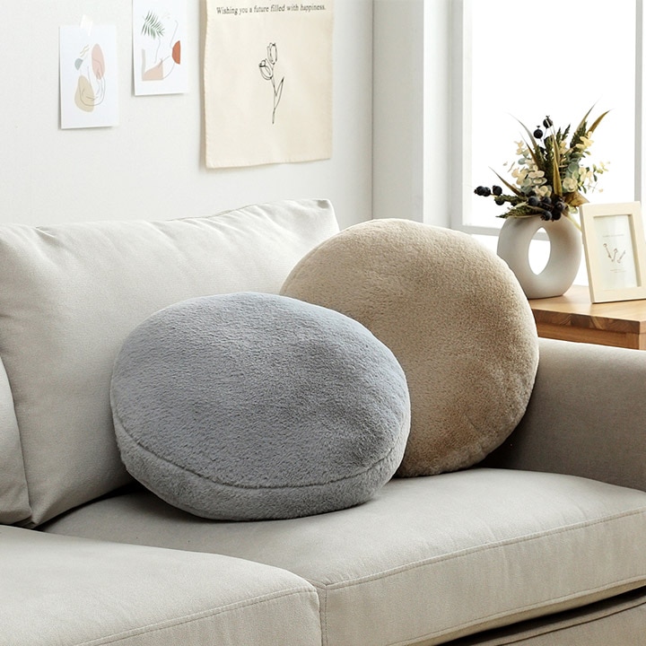 クッション アトレ 円形 セアテ ラビットファー ソファー 40cm丸