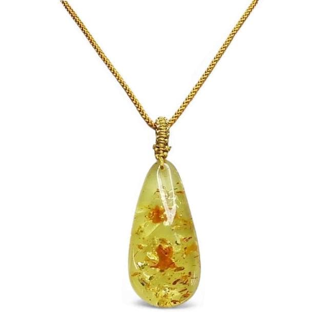 良質貴重天然石アンバー琥珀しずく形糸ネックレス大きいサイズ金運