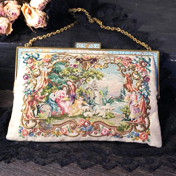 ベージュの宮廷柄のマイクロプチポワンバッグW16×H12.5cm gb-333の通販