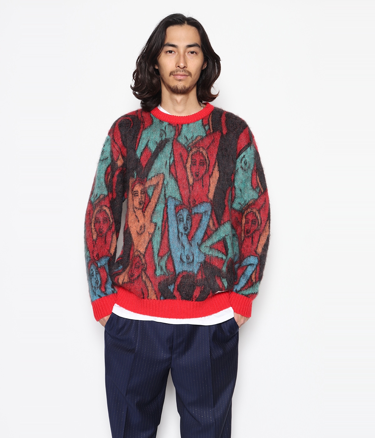 YULA 百女図 MOHAIR KNIT JACQUARD SWEATER【RED】｜WACKO MARIA