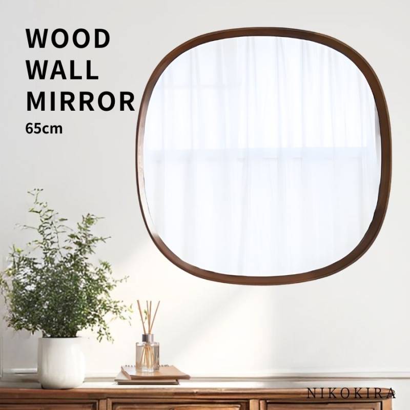 鏡 壁掛け鏡 ウォールミラー クルベ ブラウン 正方形 61cm スクエア